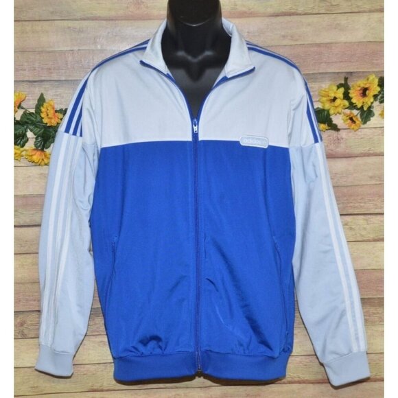 Adidas Blue & White Split Firebird Jacket Men's Large L Color Block Classic - Picture 1 of 11